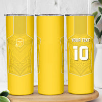 Custom Niue Rugby Skinny Tumbler Hiapo Tribal Motifs Sporty Style - Polynesian Pride