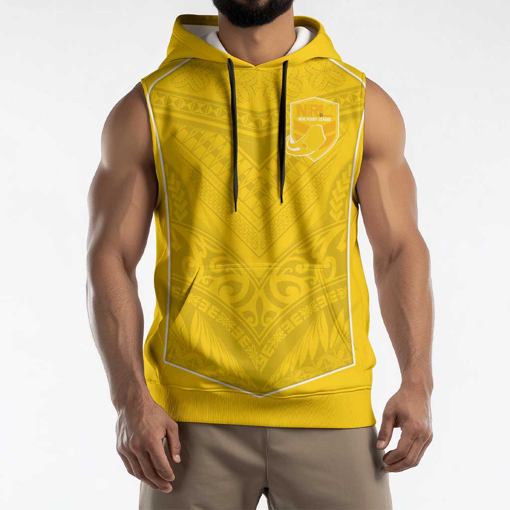 Custom Niue Rugby Sleeveless Hoodie Hiapo Tribal Motifs Sporty Style - Polynesian Pride