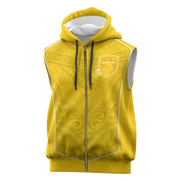 Custom Niue Rugby Sleeveless Zip Hoodie Hiapo Tribal Motifs Sporty Style - Polynesian Pride
