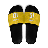 Custom Niue Rugby Slide Sandals Hiapo Tribal Motifs Sporty Style - Polynesian Pride