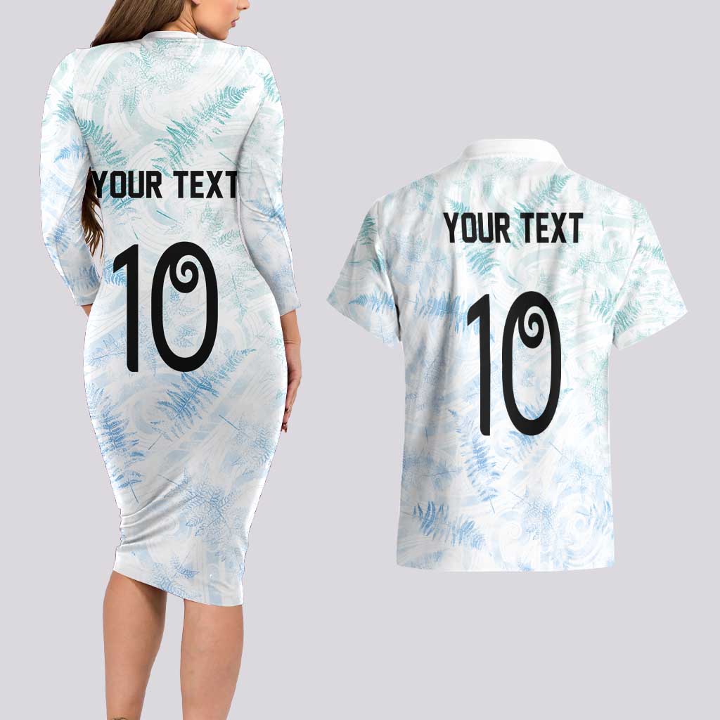 Custom New Zealand Football Couples Matching Long Sleeve Bodycon Dress and Hawaiian Shirt The Whites-Aotearoa Inspired - Polynesian Pride