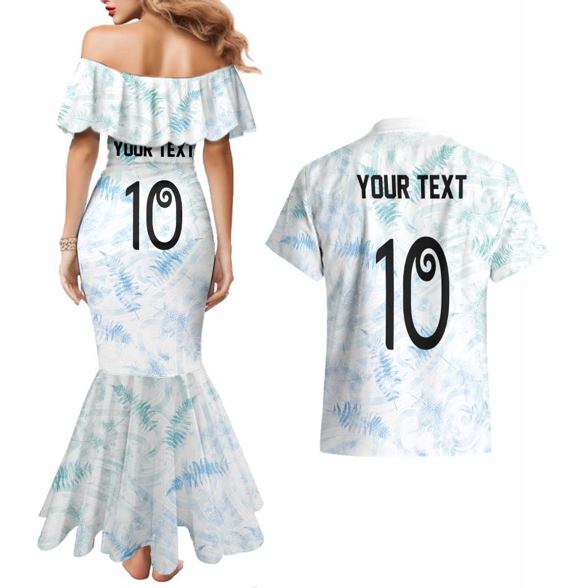 Custom New Zealand Football Couples Matching Mermaid Dress and Hawaiian Shirt The Whites-Aotearoa Inspired - Polynesian Pride