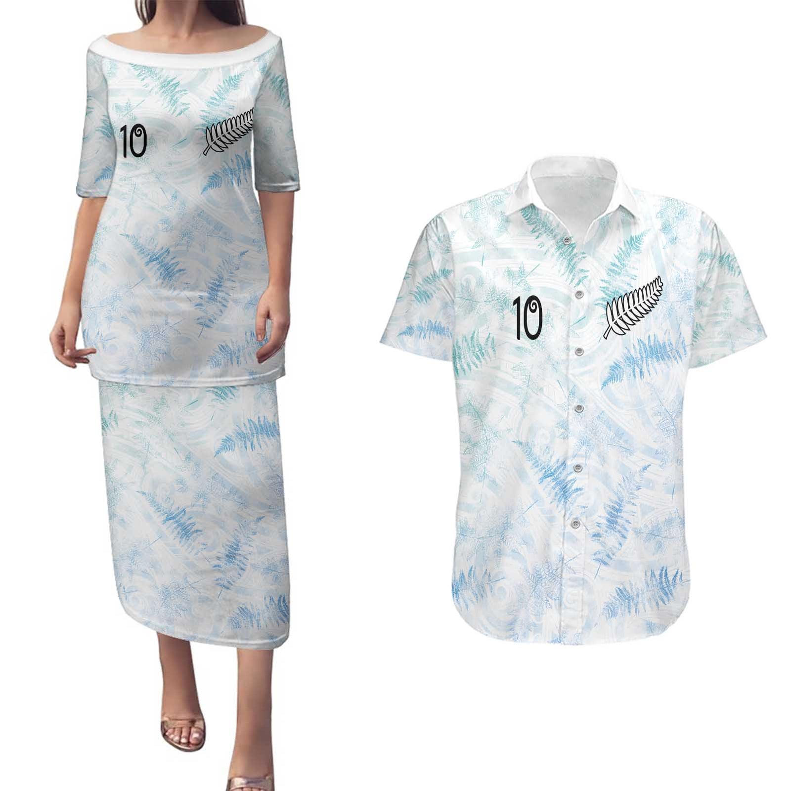 Custom New Zealand Football Couples Matching Puletasi and Hawaiian Shirt The Whites-Aotearoa Inspired - Polynesian Pride