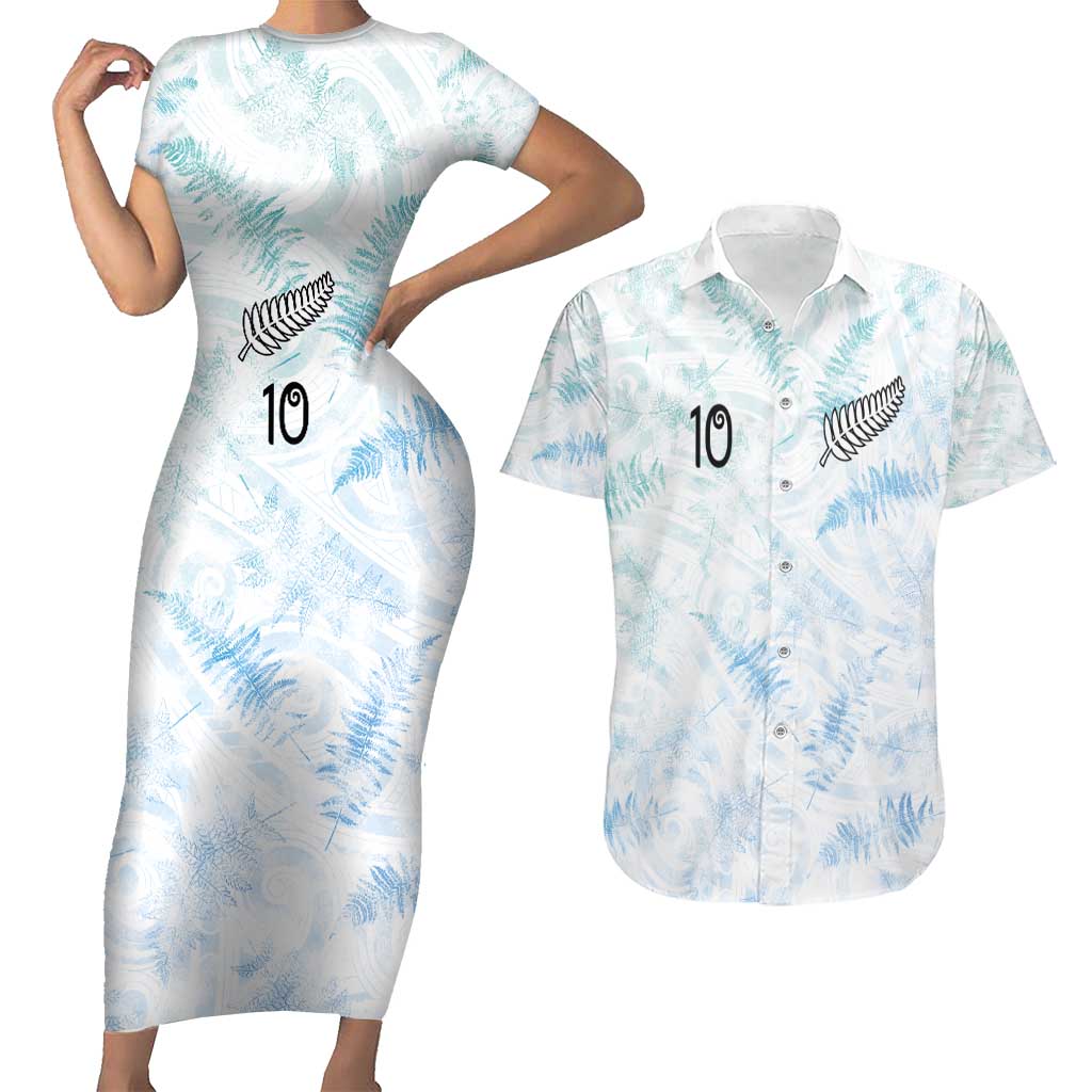 Custom New Zealand Football Couples Matching Short Sleeve Bodycon Dress and Hawaiian Shirt The Whites-Aotearoa Inspired - Polynesian Pride