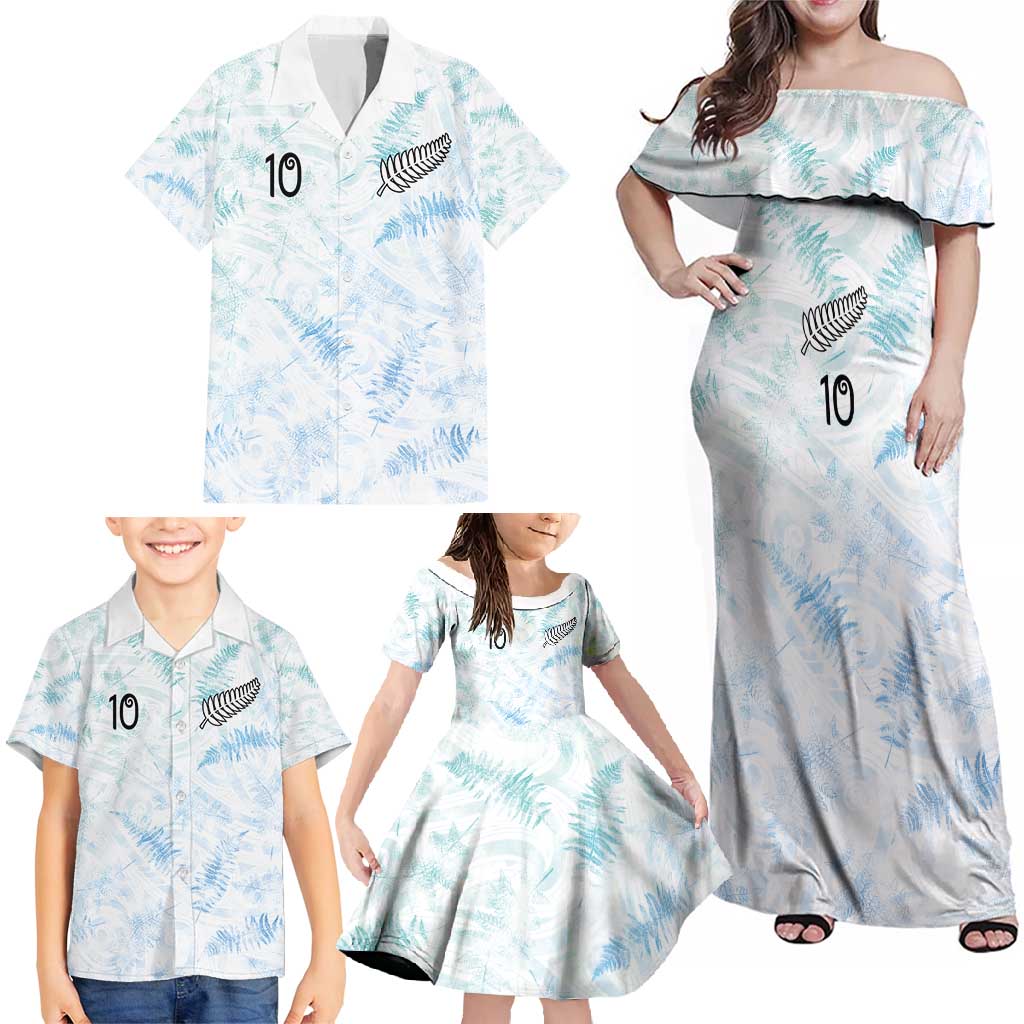 Custom New Zealand Football Family Matching Off Shoulder Maxi Dress and Hawaiian Shirt The Whites-Aotearoa Inspired - Polynesian Pride