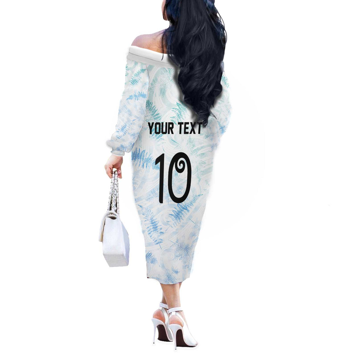 Custom New Zealand Football Off The Shoulder Long Sleeve Dress The Whites-Aotearoa Inspired - Polynesian Pride