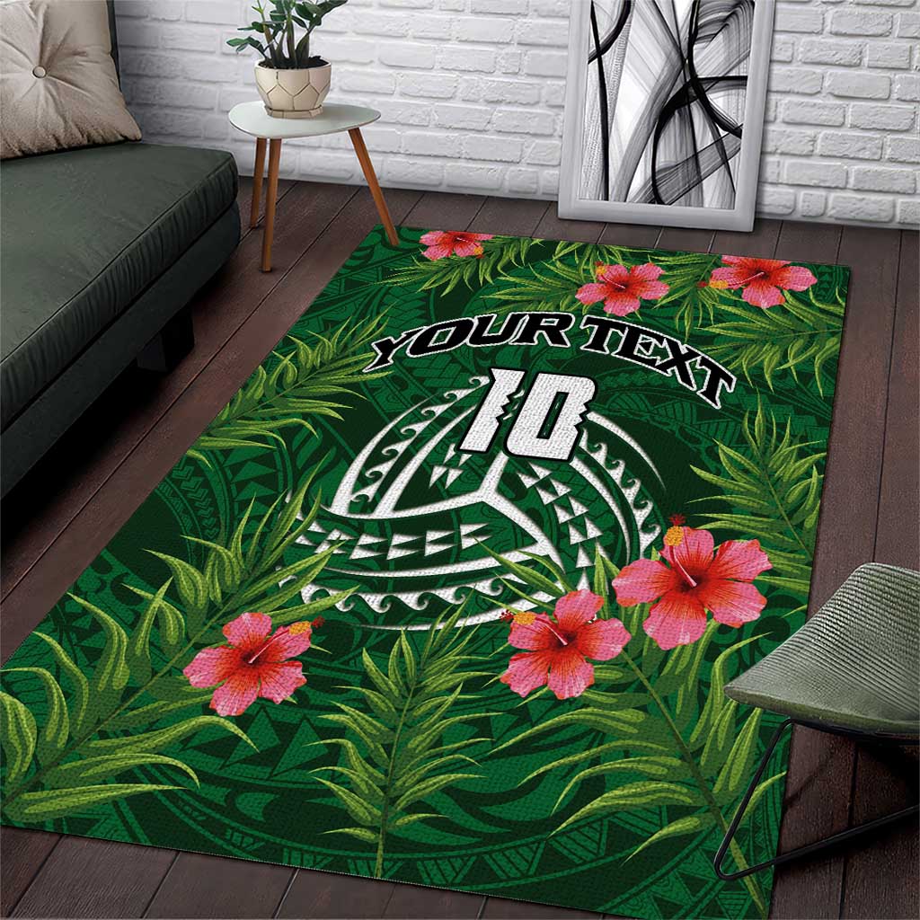 Custom Hawaii Volleyball Area Rug Kakau Abstract and Tropical Plants Green Color - Polynesian Pride