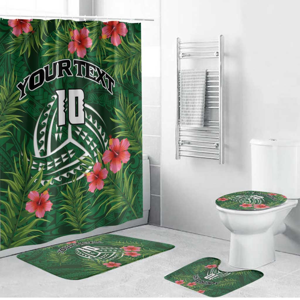 Custom Hawaii Volleyball Bathroom Set Kakau Abstract and Tropical Plants Green Color - Polynesian Pride