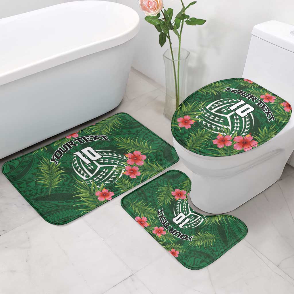 Custom Hawaii Volleyball Bathroom Set Kakau Abstract and Tropical Plants Green Color - Polynesian Pride