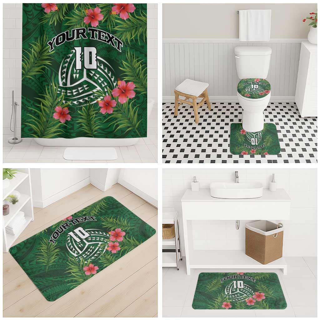Custom Hawaii Volleyball Bathroom Set Kakau Abstract and Tropical Plants Green Color - Polynesian Pride