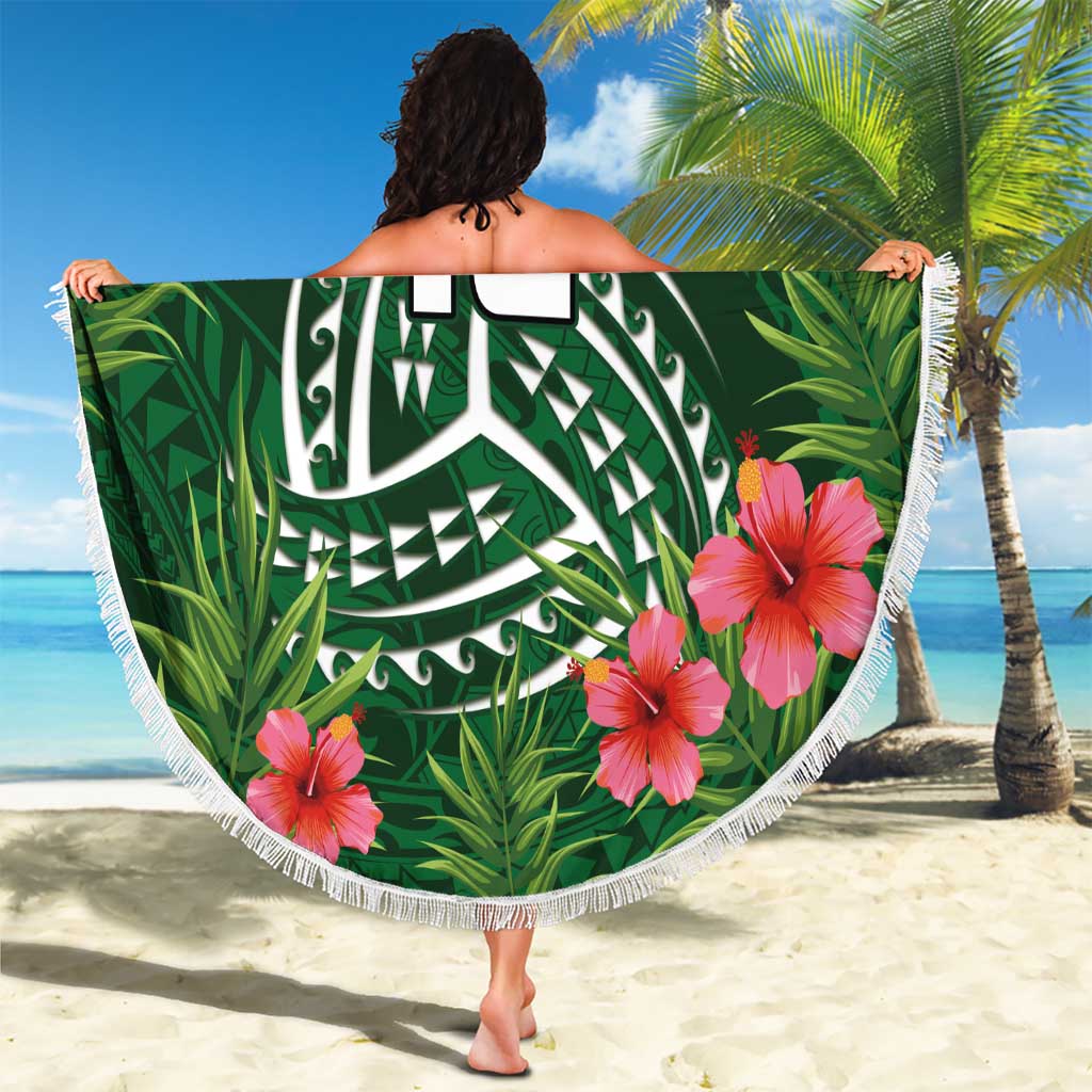 Custom Hawaii Volleyball Beach Blanket Kakau Abstract and Tropical Plants Green Color LT03 - Polynesian Pride