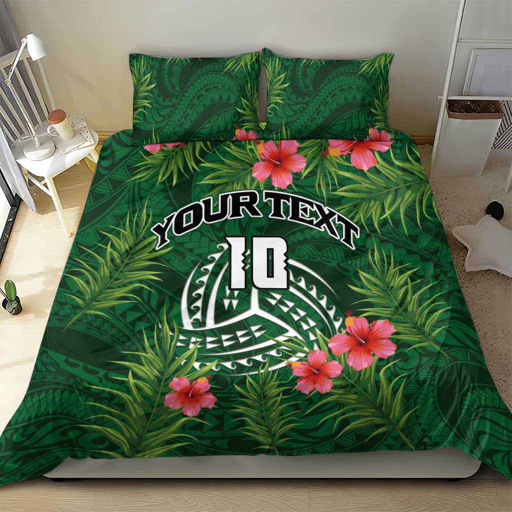 Custom Hawaii Volleyball Bedding Set Kakau Abstract and Tropical Plants Green Color - Polynesian Pride