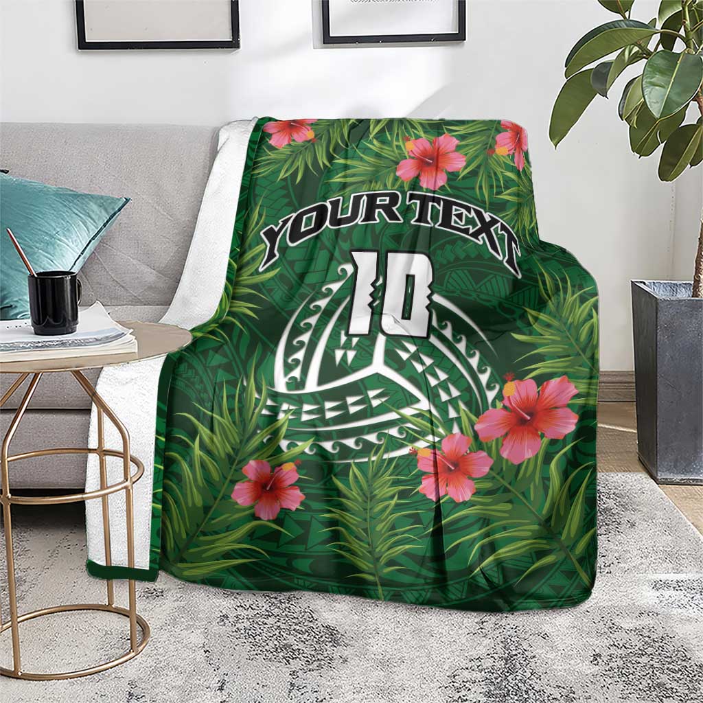 Custom Hawaii Volleyball Blanket Kakau Abstract and Tropical Plants Green Color - Polynesian Pride