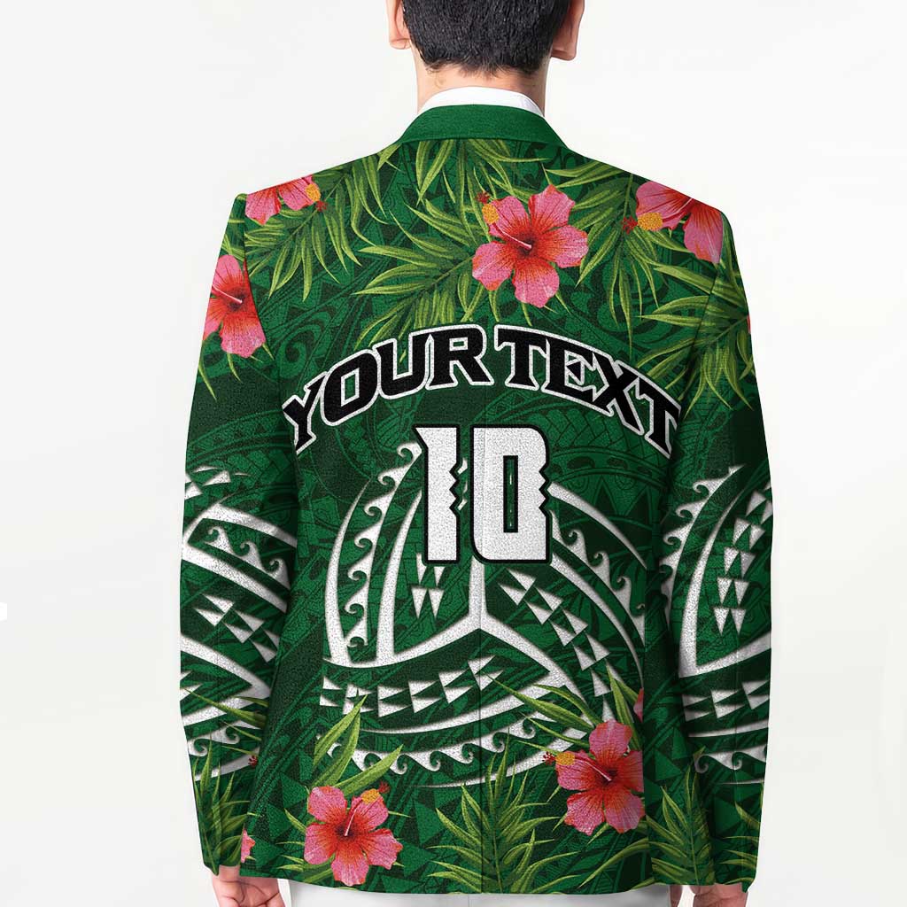 Custom Hawaii Volleyball Blazer Kakau Abstract and Tropical Plants Green Color - Polynesian Pride