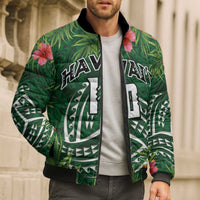 Custom Hawaii Volleyball Bomber Puffer Jacket Kakau Abstract and Tropical Plants Green Color - Polynesian Pride