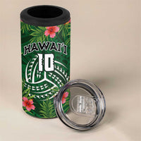 Custom Hawaii Volleyball 4 in 1 Can Cooler Tumbler Kakau Abstract and Tropical Plants Green Color - Polynesian Pride
