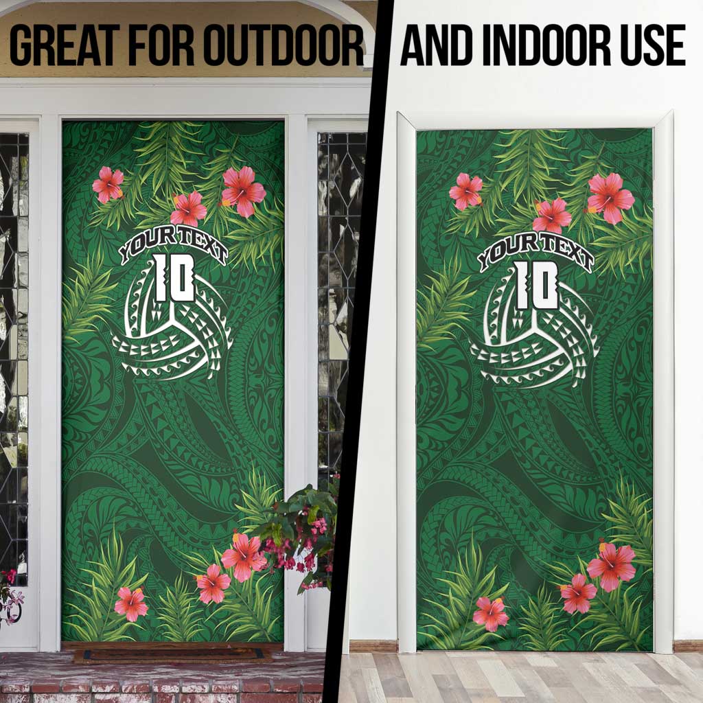 Custom Hawaii Volleyball Door Cover Kakau Abstract and Tropical Plants Green Color - Polynesian Pride