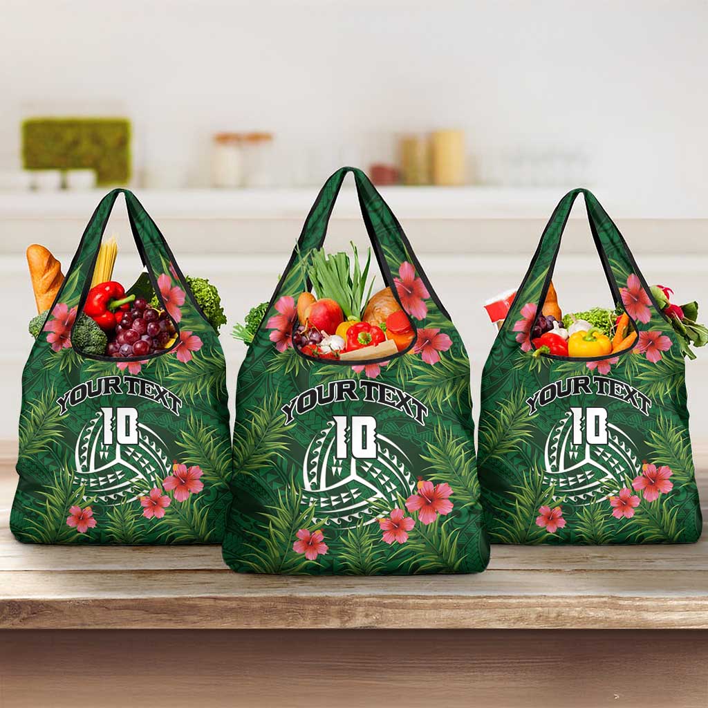 Custom Hawaii Volleyball Grocery Bag Kakau Abstract and Tropical Plants Green Color LT03 3-pack One Size Green - Polynesian Pride