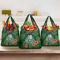 Custom Hawaii Volleyball Grocery Bag Kakau Abstract and Tropical Plants Green Color LT03 3-pack One Size Green - Polynesian Pride
