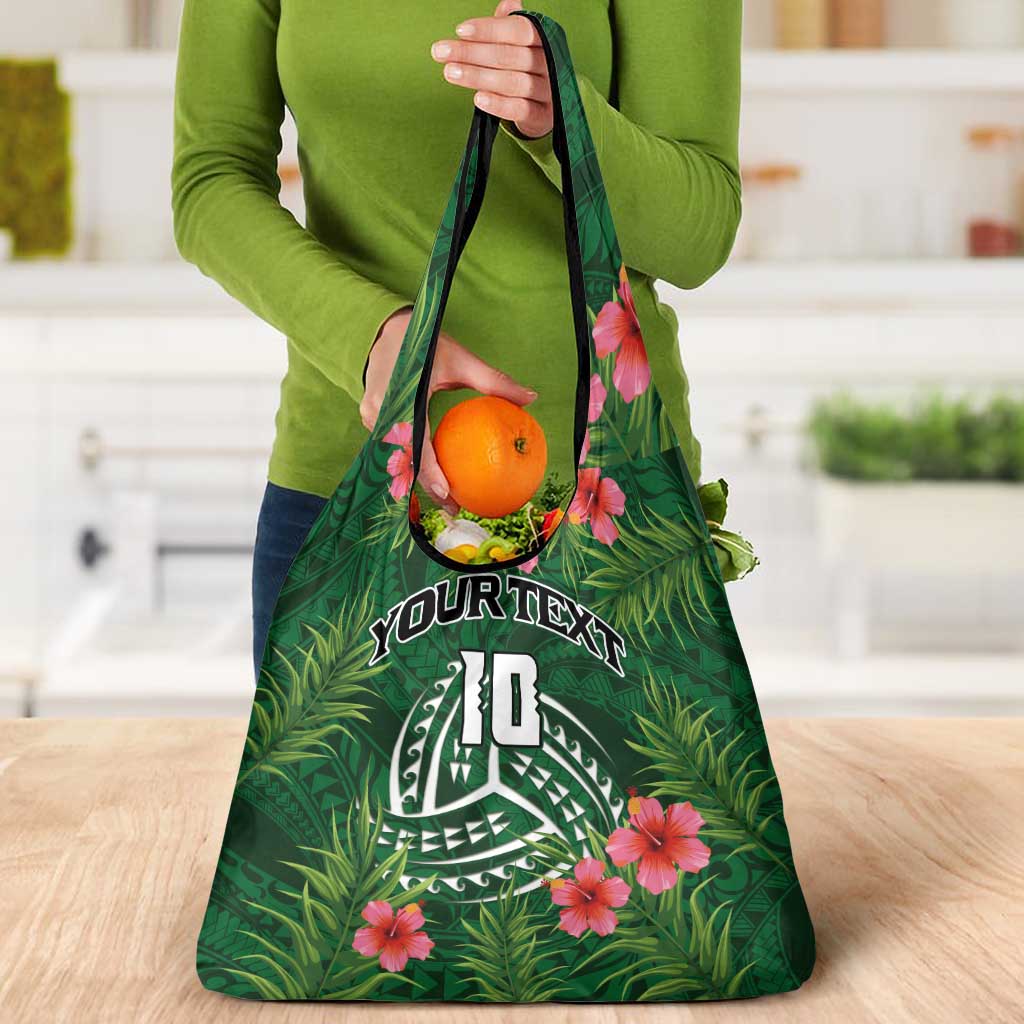 Custom Hawaii Volleyball Grocery Bag Kakau Abstract and Tropical Plants Green Color LT03 - Polynesian Pride