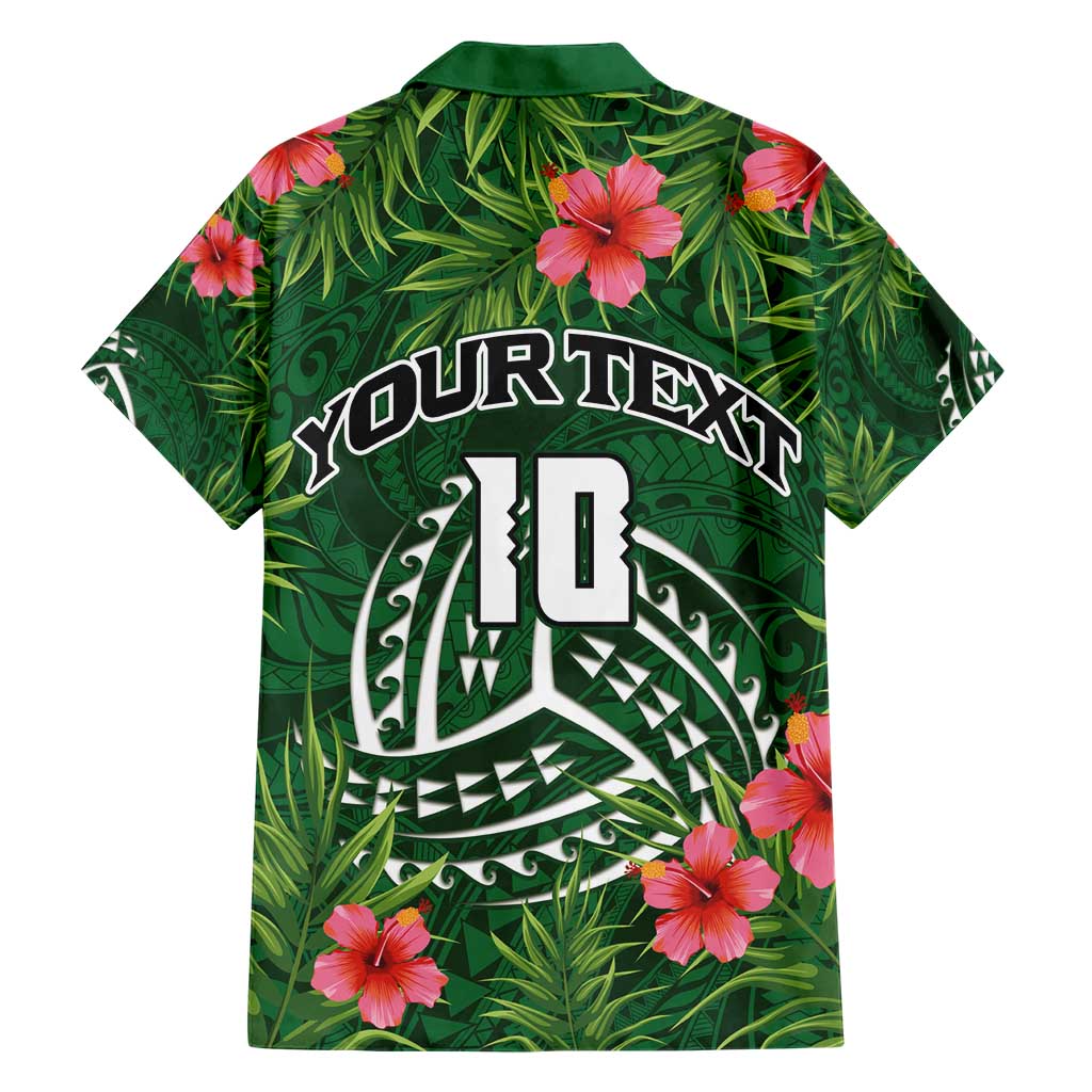 Custom Hawaii Volleyball Hawaiian Shirt Kakau Abstract and Tropical Plants Green Color - Polynesian Pride