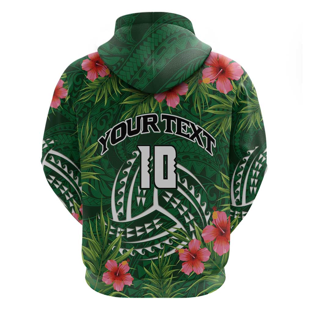 Custom Hawaii Volleyball Hoodie Kakau Abstract and Tropical Plants Green Color - Polynesian Pride