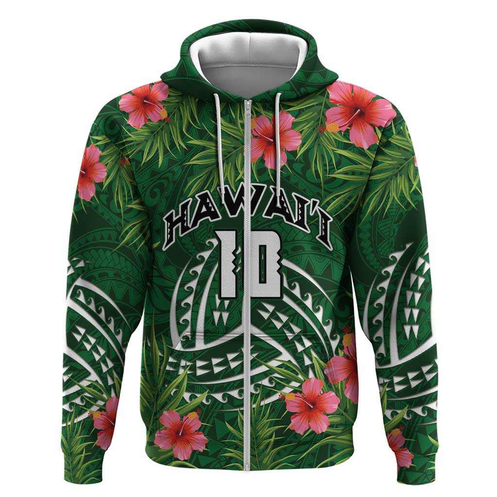 Custom Hawaii Volleyball Hoodie Kakau Abstract and Tropical Plants Green Color - Polynesian Pride