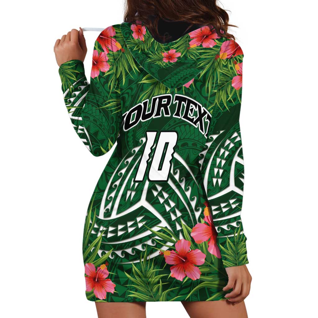 Custom Hawaii Volleyball Hoodie Dress Kakau Abstract and Tropical Plants Green Color - Polynesian Pride