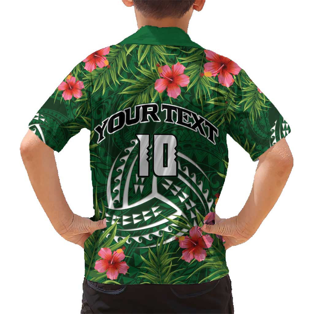 Custom Hawaii Volleyball Kid Hawaiian Shirt Kakau Abstract and Tropical Plants Green Color - Polynesian Pride