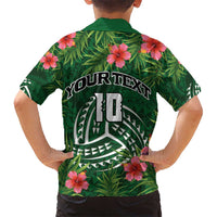 Custom Hawaii Volleyball Kid Hawaiian Shirt Kakau Abstract and Tropical Plants Green Color - Polynesian Pride