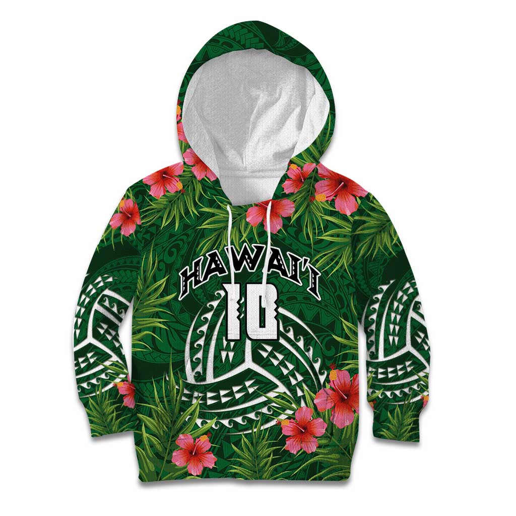 Custom Hawaii Volleyball Kid Hoodie Kakau Abstract and Tropical Plants Green Color - Polynesian Pride