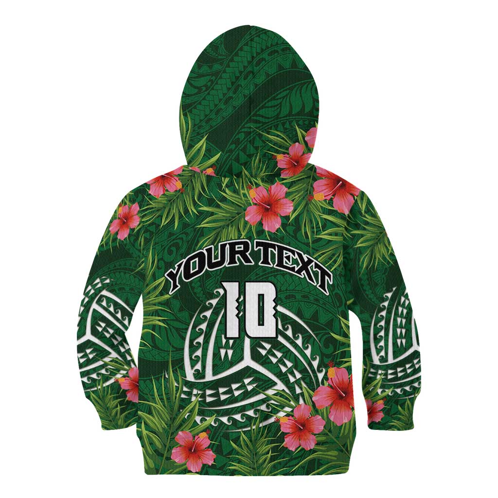 Custom Hawaii Volleyball Kid Hoodie Kakau Abstract and Tropical Plants Green Color - Polynesian Pride