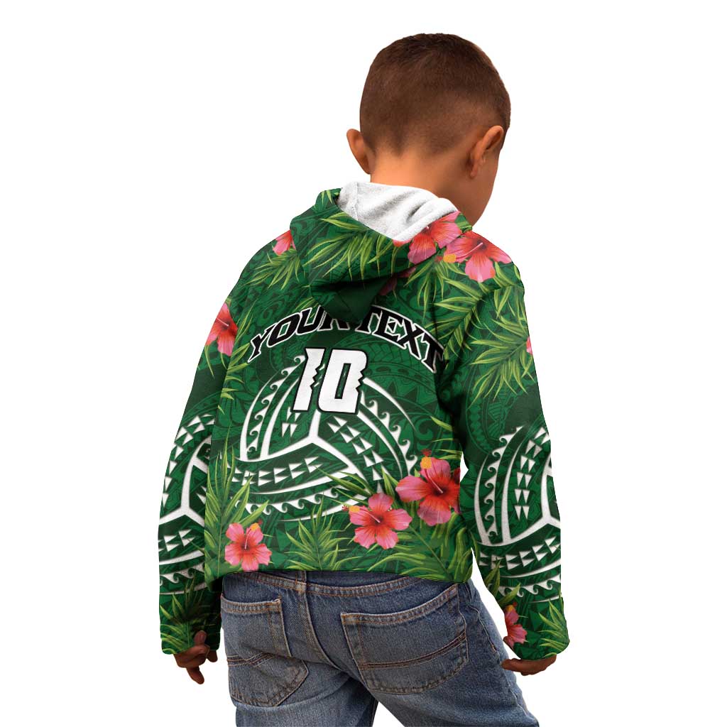 Custom Hawaii Volleyball Kid Hoodie Kakau Abstract and Tropical Plants Green Color - Polynesian Pride