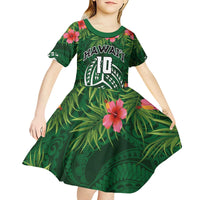 Custom Hawaii Volleyball Kid Short Sleeve Dress Kakau Abstract and Tropical Plants Green Color - Polynesian Pride