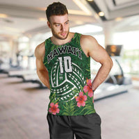 Custom Hawaii Volleyball Men Tank Top Kakau Abstract and Tropical Plants Green Color - Polynesian Pride
