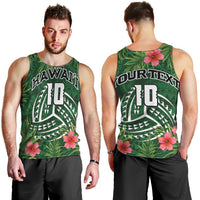 Custom Hawaii Volleyball Men Tank Top Kakau Abstract and Tropical Plants Green Color - Polynesian Pride