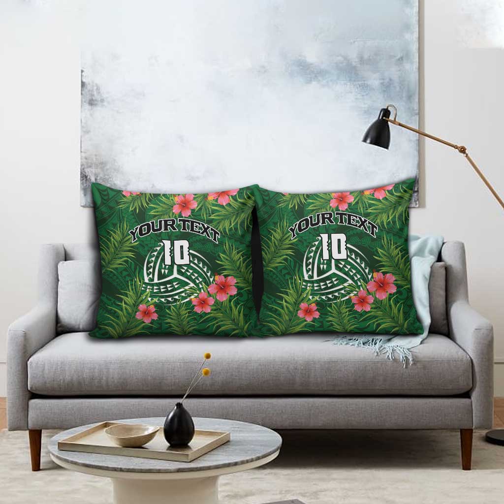Custom Hawaii Volleyball Pillow Cover Kakau Abstract and Tropical Plants Green Color - Polynesian Pride