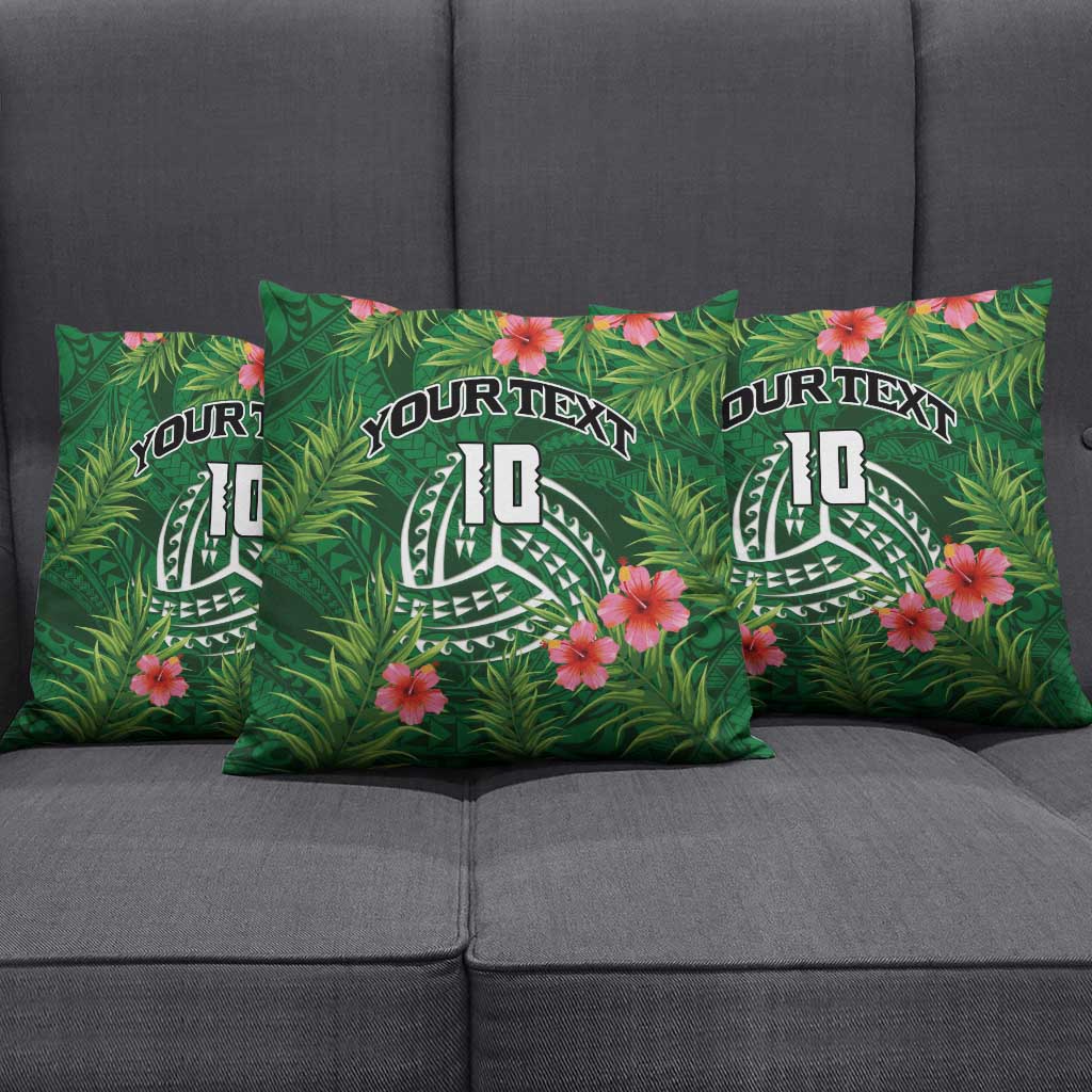 Custom Hawaii Volleyball Pillow Cover Kakau Abstract and Tropical Plants Green Color - Polynesian Pride