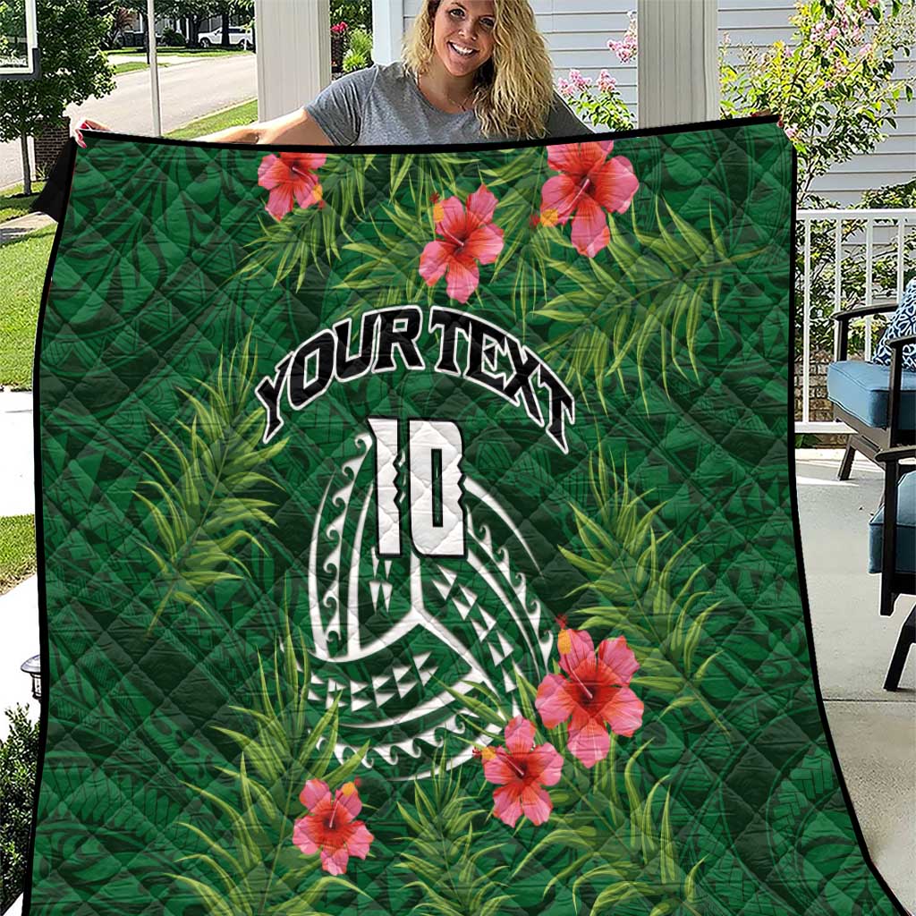 Custom Hawaii Volleyball Quilt Kakau Abstract and Tropical Plants Green Color - Polynesian Pride
