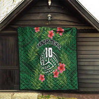 Custom Hawaii Volleyball Quilt Kakau Abstract and Tropical Plants Green Color - Polynesian Pride