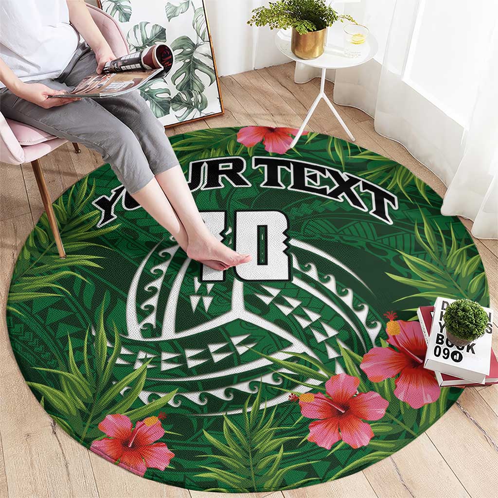 Custom Hawaii Volleyball Round Carpet Kakau Abstract and Tropical Plants Green Color - Polynesian Pride