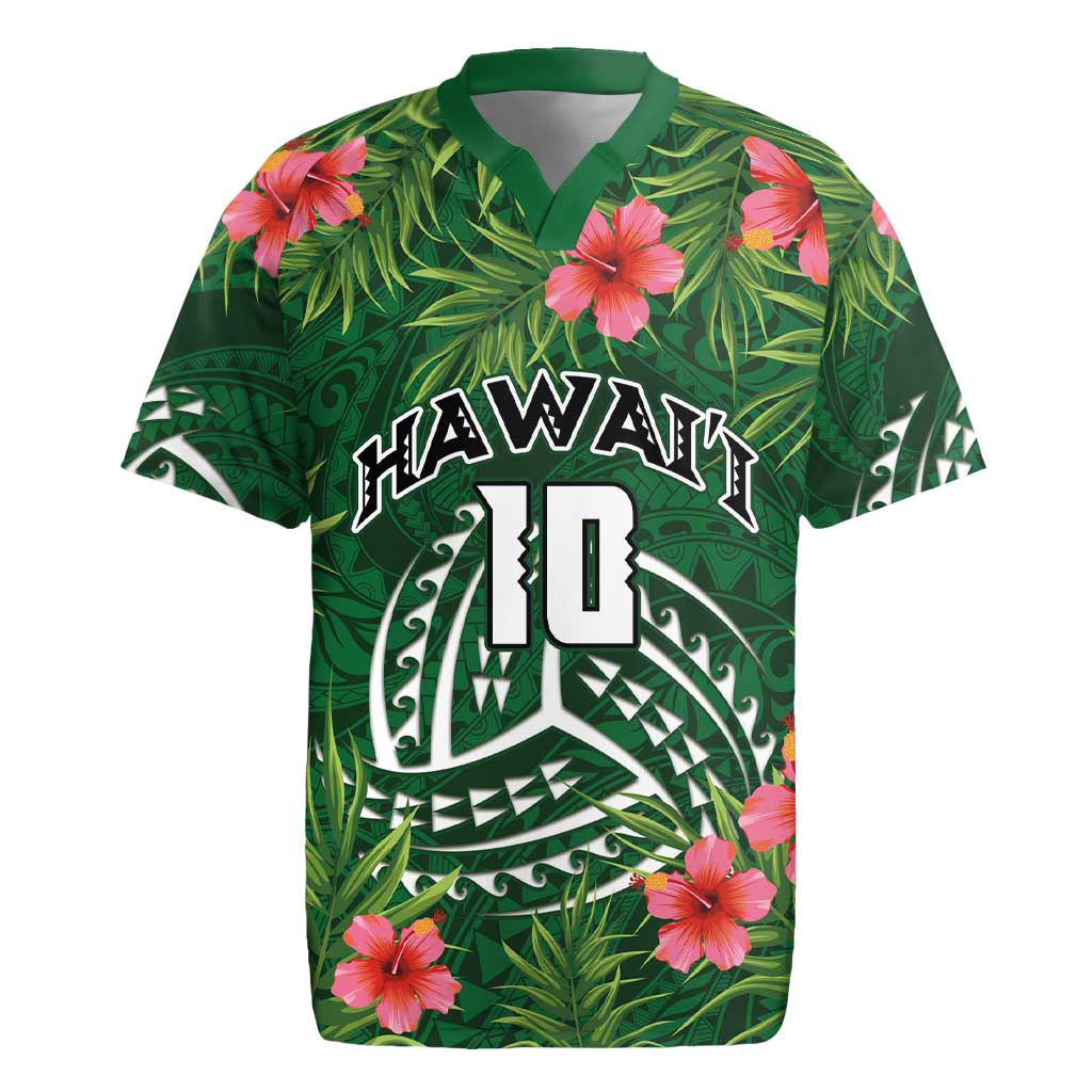Custom Hawaii Volleyball Rugby Jersey Kakau Abstract and Tropical Plants Green Color - Polynesian Pride