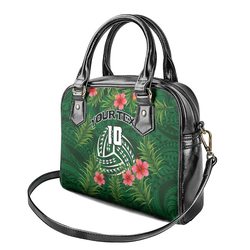 Custom Hawaii Volleyball Shoulder Handbag Kakau Abstract and Tropical Plants Green Color - Polynesian Pride