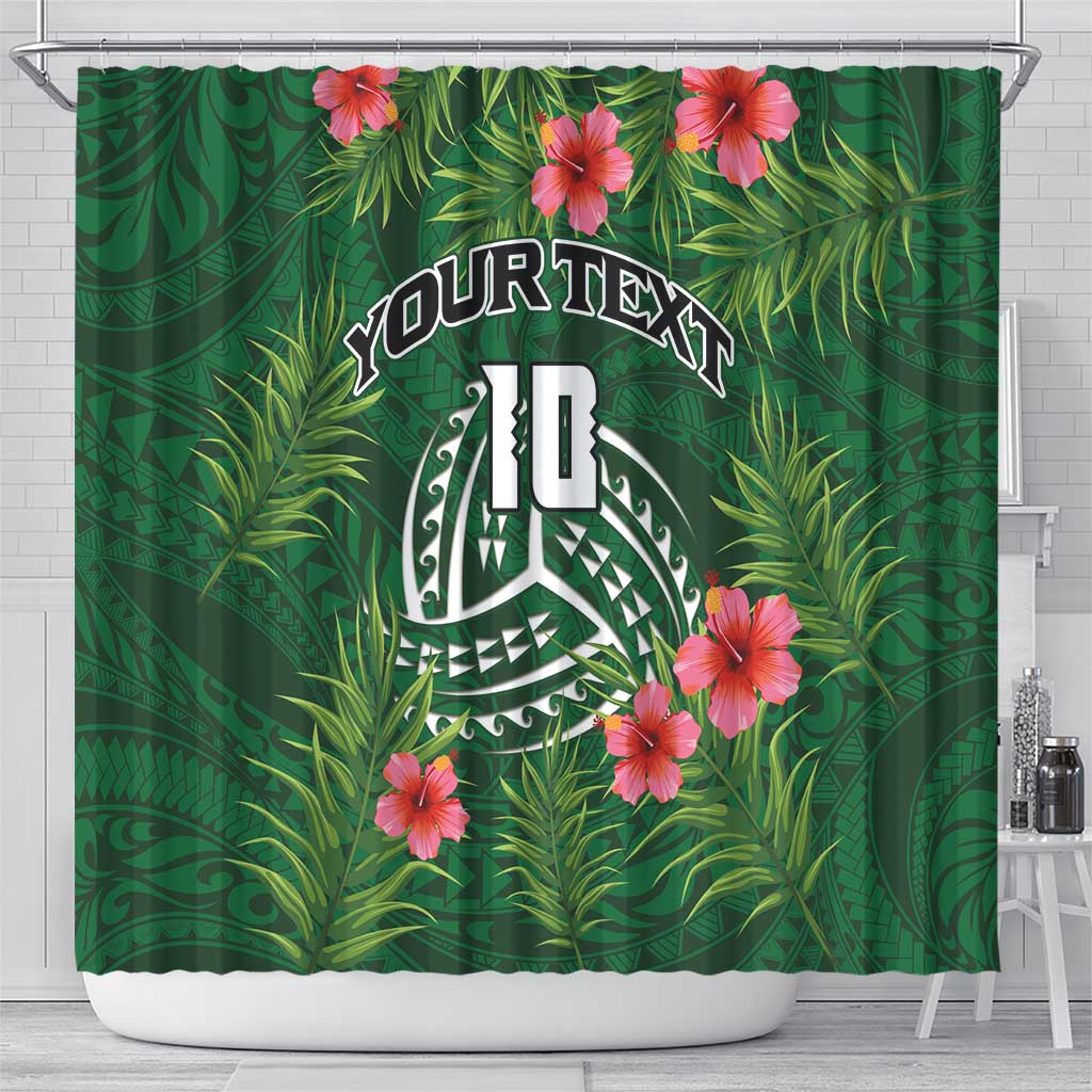 Custom Hawaii Volleyball Shower Curtain Kakau Abstract and Tropical Plants Green Color - Polynesian Pride