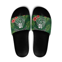 Custom Hawaii Volleyball Slide Sandals Kakau Abstract and Tropical Plants Green Color LT03 Green - Polynesian Pride