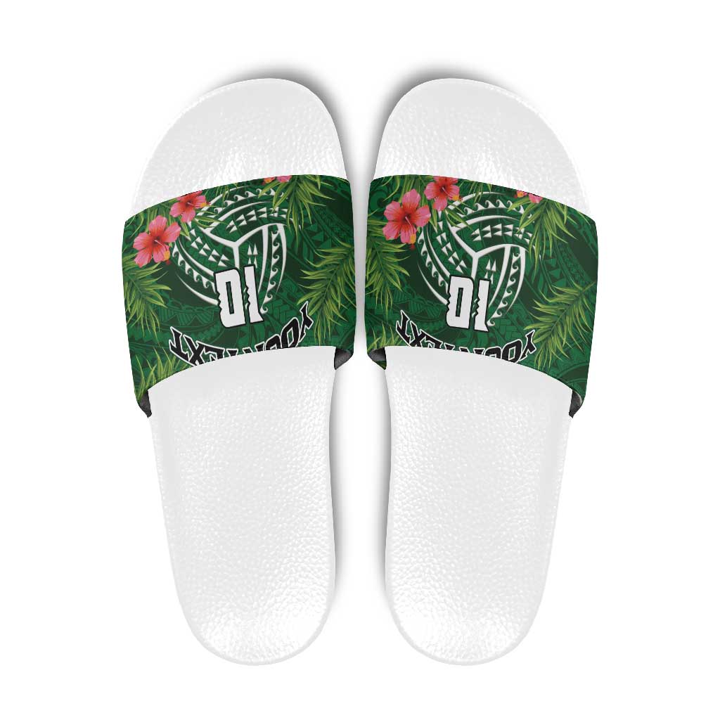 Custom Hawaii Volleyball Slide Sandals Kakau Abstract and Tropical Plants Green Color LT03 Green - Polynesian Pride