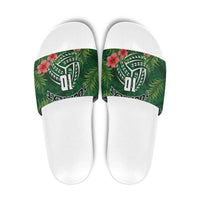 Custom Hawaii Volleyball Slide Sandals Kakau Abstract and Tropical Plants Green Color LT03 Green - Polynesian Pride