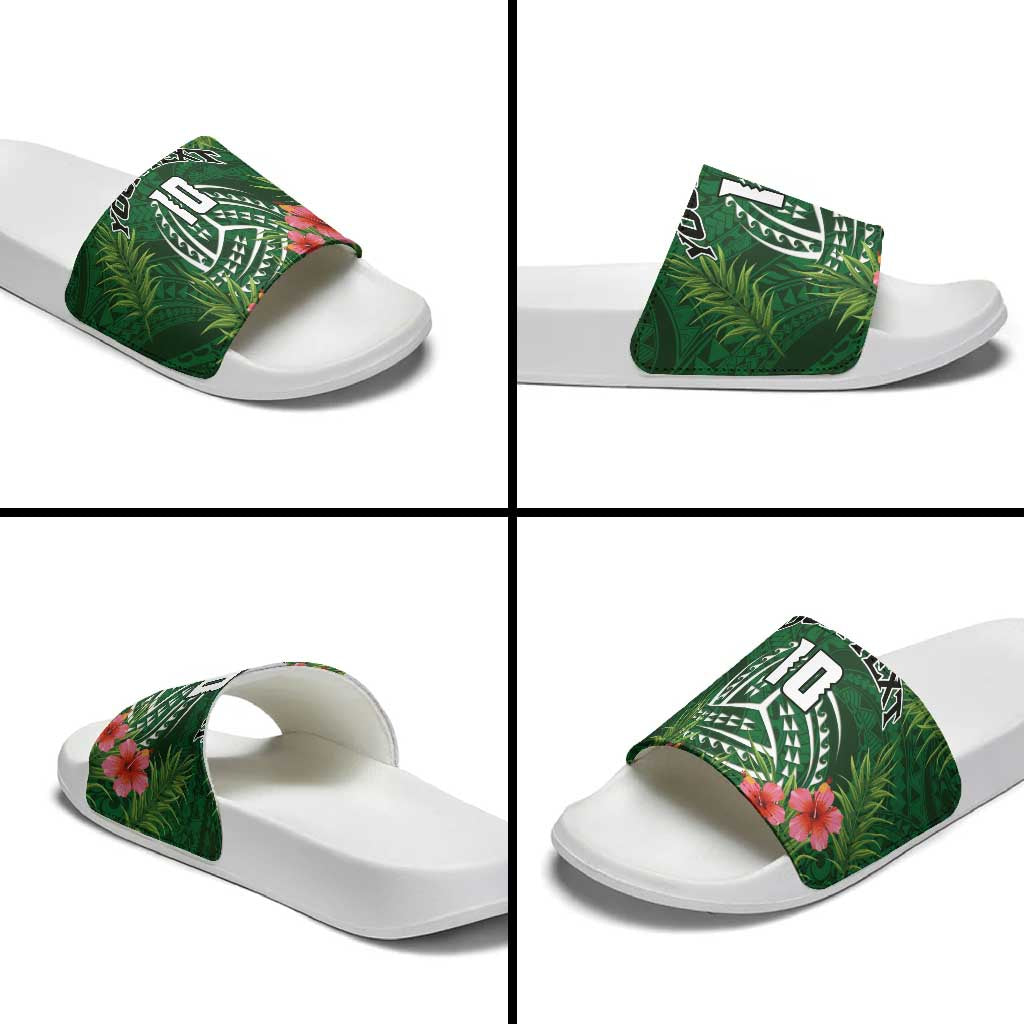 Custom Hawaii Volleyball Slide Sandals Kakau Abstract and Tropical Plants Green Color LT03 - Polynesian Pride