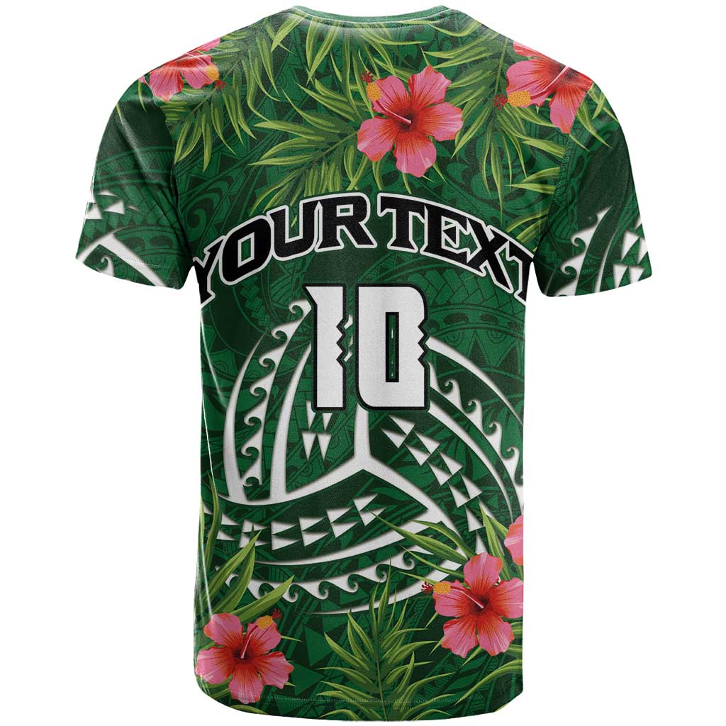 Custom Hawaii Volleyball T Shirt Kakau Abstract and Tropical Plants Green Color - Polynesian Pride