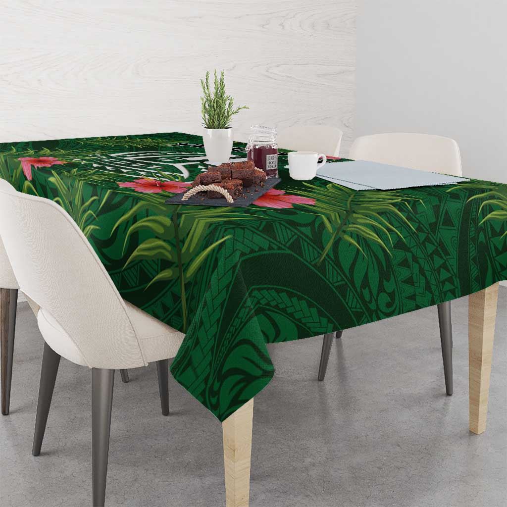Custom Hawaii Volleyball Tablecloth Kakau Abstract and Tropical Plants Green Color LT03 - Polynesian Pride
